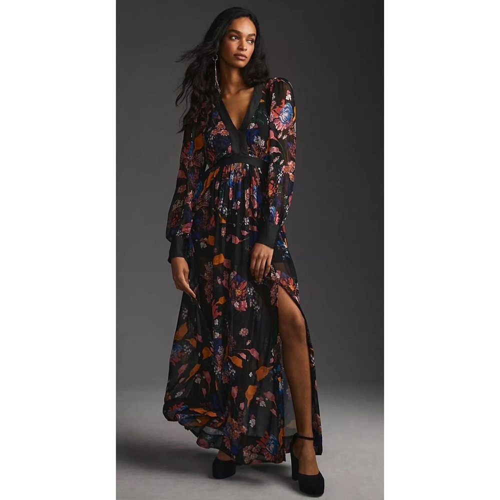 Anthropologie Maeve Deep-V Printed Maxi Dress 0 NEW
